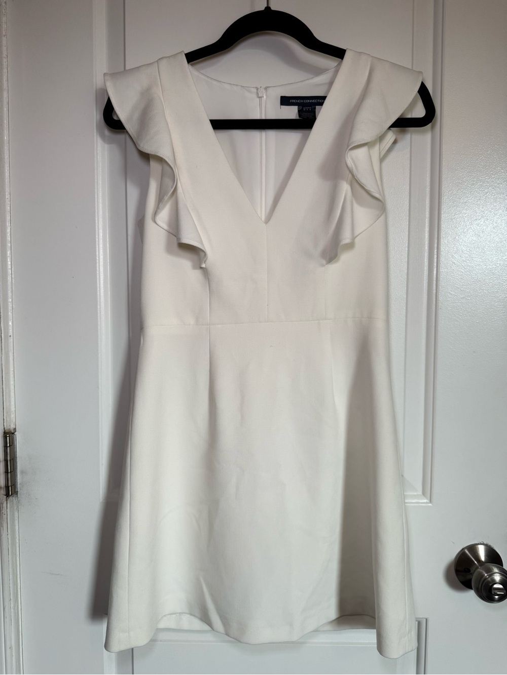 French Connection Cream Bridal Ruffle V-Neck Mini Dress